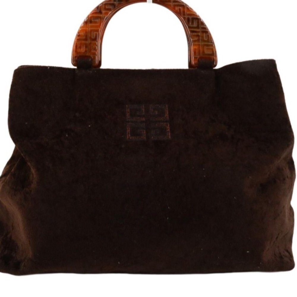 Vintage Givenchy Brown Suede 4 G Handbag with Tortoise Shell Acrylic  Handles